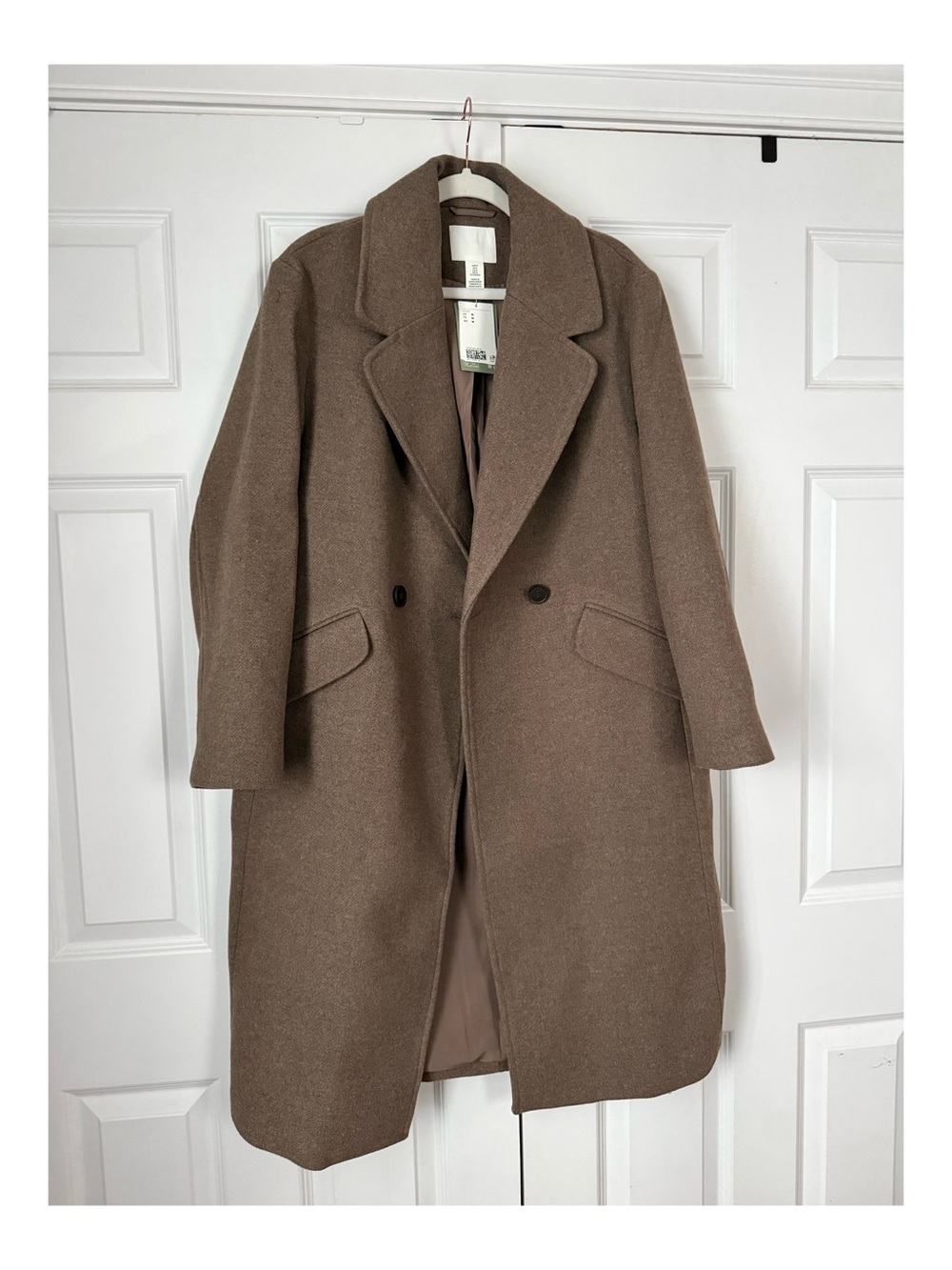 H&M Women's Double-Breasted Pea Coat in Taupe Brown